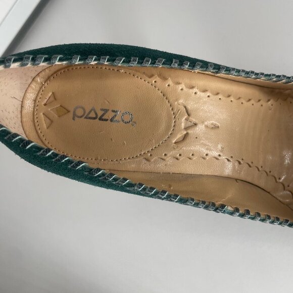Pazzo Juniper Green Suede Outer Leather Upper Peep Accent 3 1/2' Heel Sz 7M - Picture 6 of 9